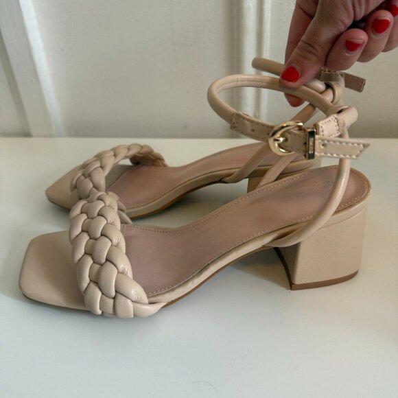 Nude Braided Open Toe Ankle Strap Low Block Chunky Heels Sandals Size 5.5 - Picture 8 of 8